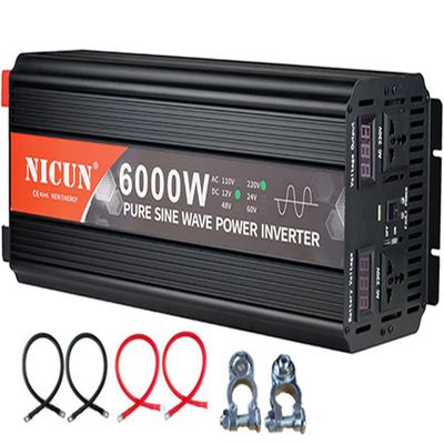 GEHPYYDS 2000W 3000W 4000W 5000W 6000W Pure Sine Wave Power Inverter DC12V/24V to AC110V/220V~230V Converter with LCD Display, 2 AC outlets,5V 2.1A USB Port,2 Fans for RV Truck Car,6000W-12Vto220V