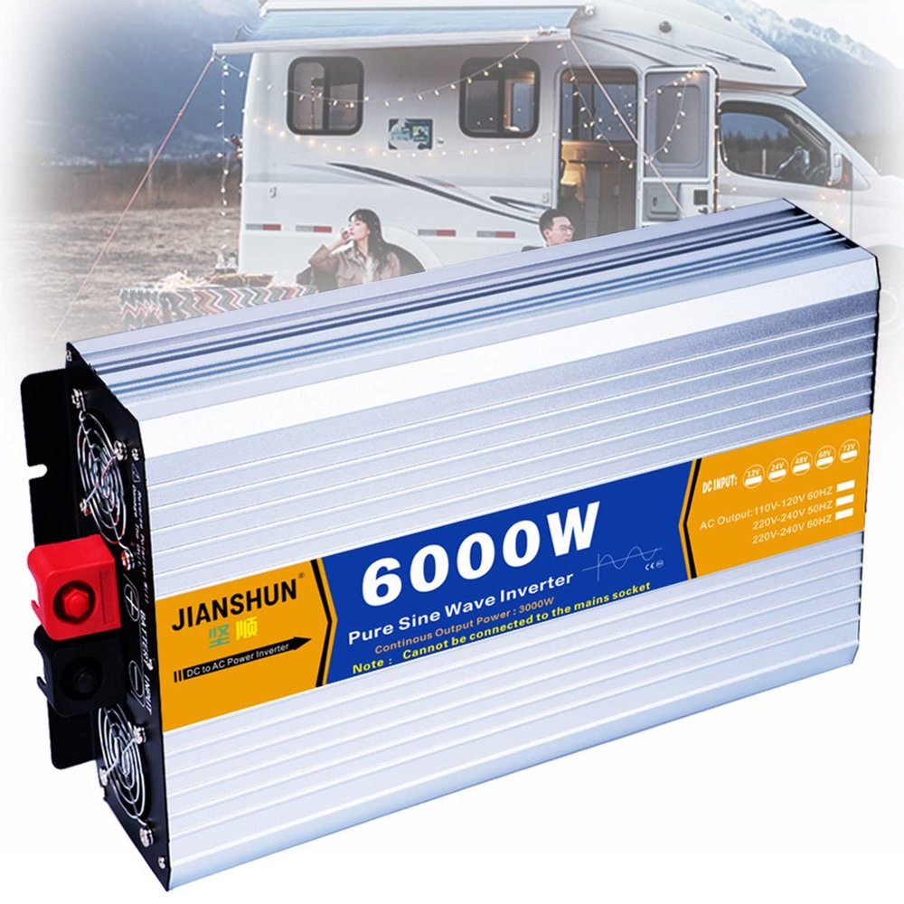 3000W 4000W 5000W 6000W 8000W High Efficiency Pure Sine Wave Power Inverters DC12V/24V to AC 110V/220V~240V Converter,with LCD Display & AC Outlets for Home RV Solar System Car,6000W-12Vto220V