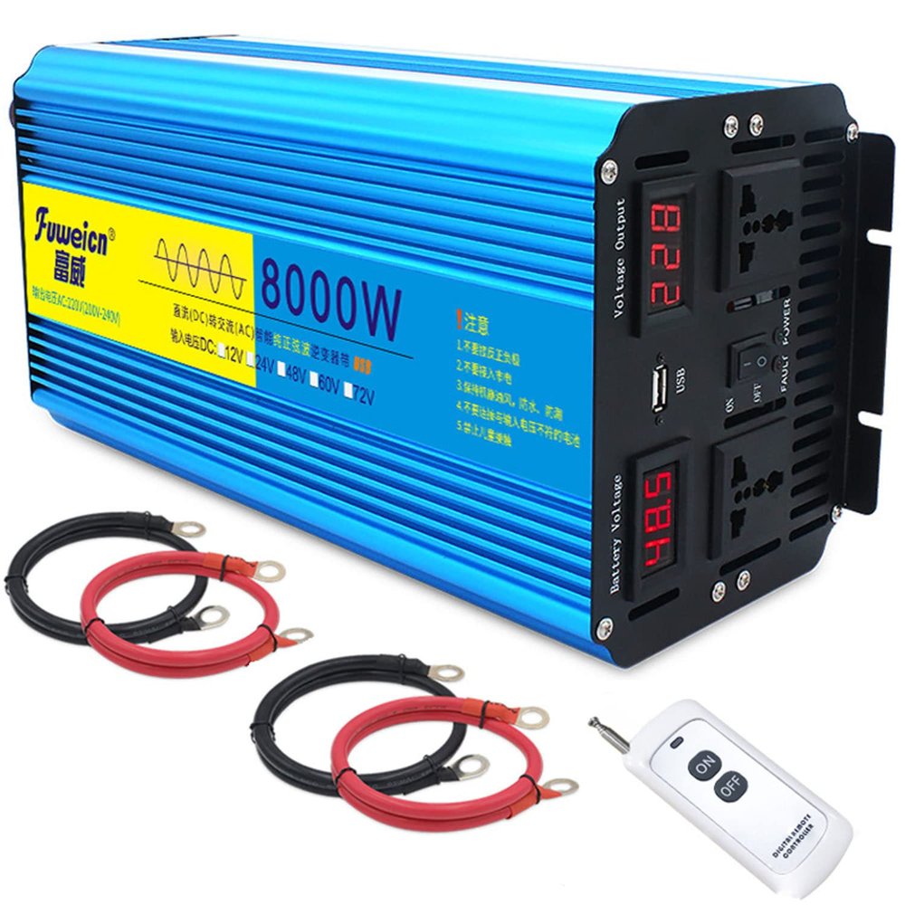 3000W 4000W 5000W 6000W 8000W Pure Sine Wave Power Inverter DC 12V/24V to AC 110V/220V Converter, Solar Power Inverter, Remote Controller & 2 x AC Outlets for RV Truck Car Home Use,8000W-12Vto220V