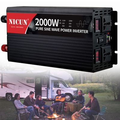 Pure Sine Wave Inverter 2000W 3000W 4000W 5000W 6000W DC12V/24V to AC110V/220V 230V 240V Car Converter Power Inverter with LCD Display 2 AC Outlets and USB Port for Truck,Camping,2000W-24Vto220V