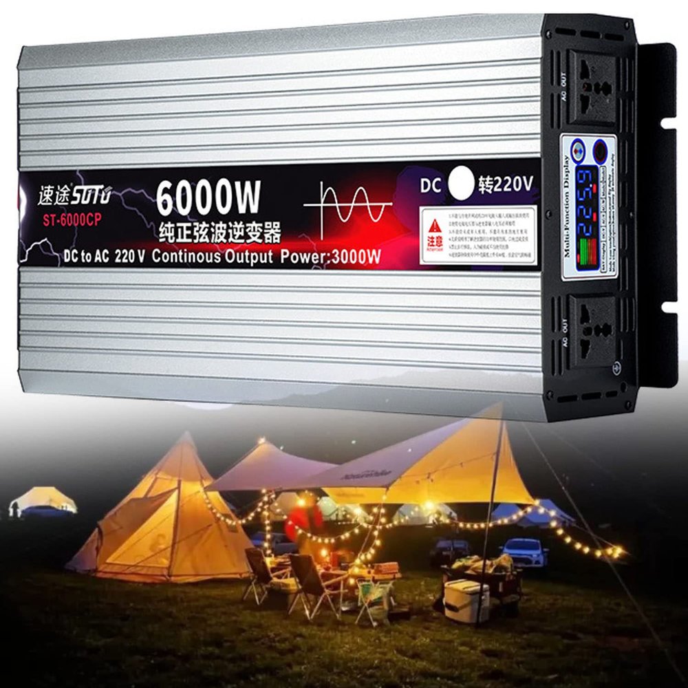 3000W 4000W 5000W 6000W 8000W New Pure Sine Wave Power Inverters 12V/24V to 110V/220V Converter ,Solar Inverters with LCD Display &AC Outlets for RV, Truck, Camping, Emergencies,6000W-12Vto110V
