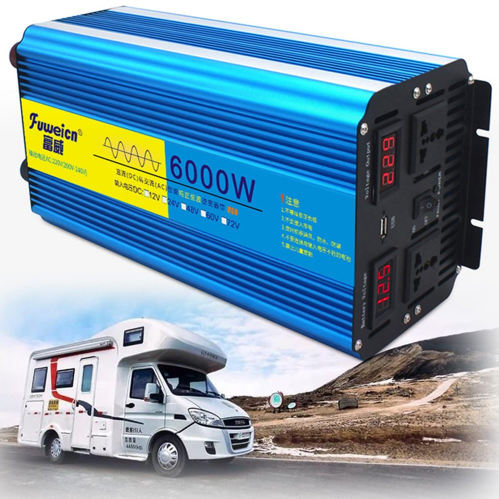 GEHPYYDS Pure Sine Wave Power Inverter 12V/24V to 110V/220V 3000W 4000W 5000W 6000W 8000W DC AC Converter with 2 x AC Outlets & Remote Controller & LCD Display for RV,Truck,Camping,6000W-24Vto220V
