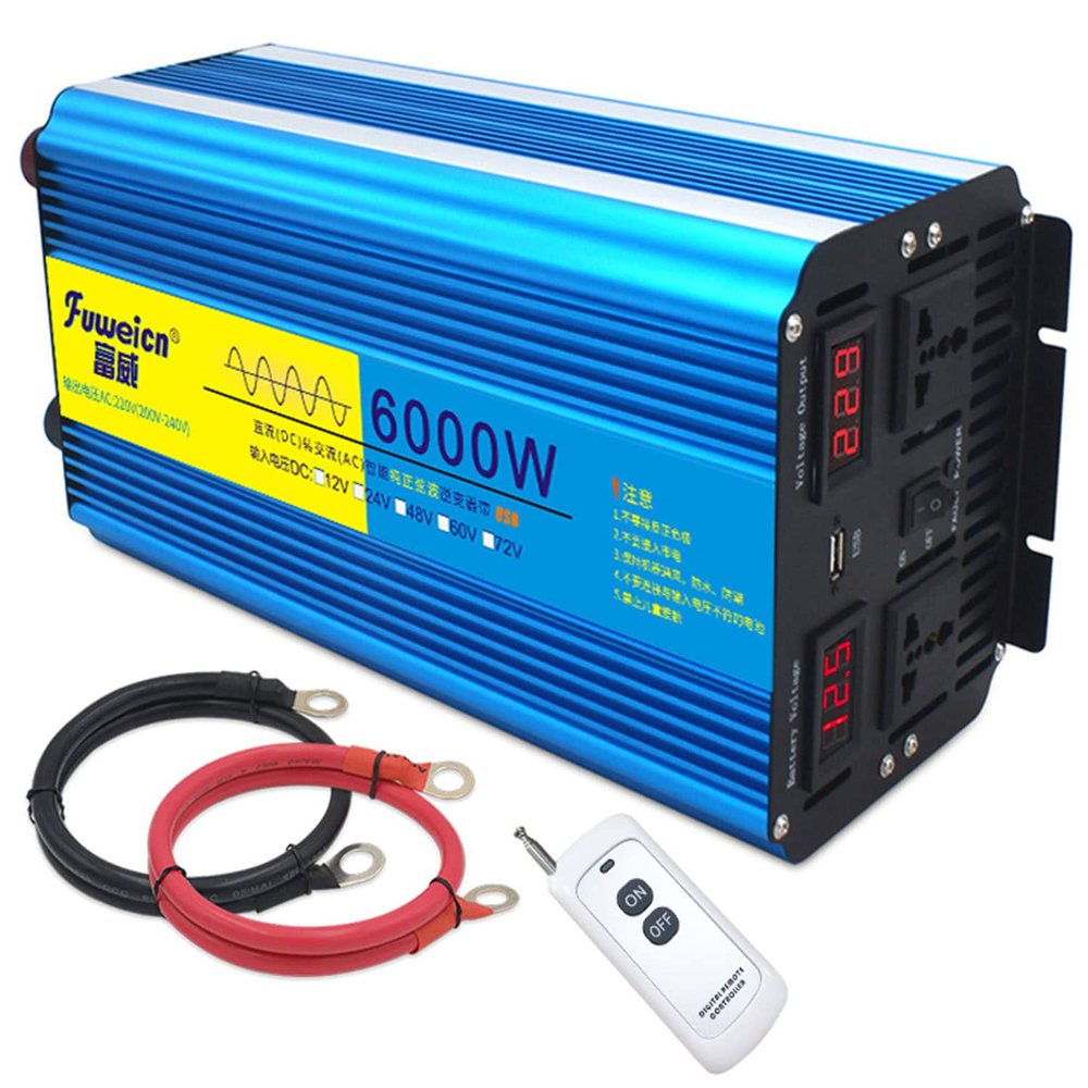 3000W 4000W 5000W 6000W 8000W Pure Sine Wave Power Inverter DC 12V/24V to AC 110V/220V Converter, Solar Power Inverter, Remote Controller & 2 x AC Outlets for RV Truck Car Home Use,6000W-24Vto220V