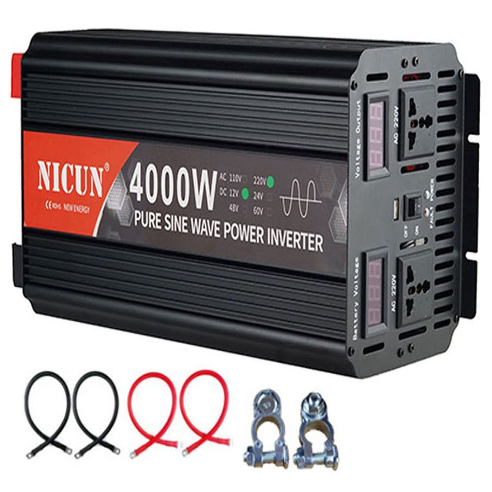 GEHPYYDS 2000W 3000W 4000W 5000W 6000W Pure Sine Wave Power Inverter DC12V/24V to AC110V/220V~230V Converter with LCD Display, 2 AC outlets,5V 2.1A USB Port,2 Fans for RV Truck Car,4000W-12Vto220V