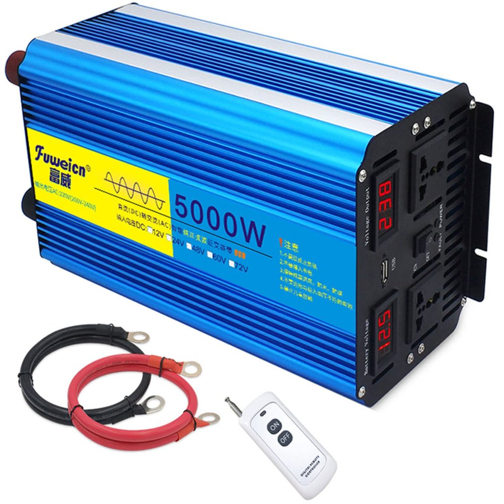 3000W 4000W 5000W 6000W 8000W Pure Sine Wave Power Inverter DC 12V/24V to AC 110V/220V Converter, Solar Power Inverter, Remote Controller & 2 x AC Outlets for RV Truck Car Home Use,5000W-24vto110V