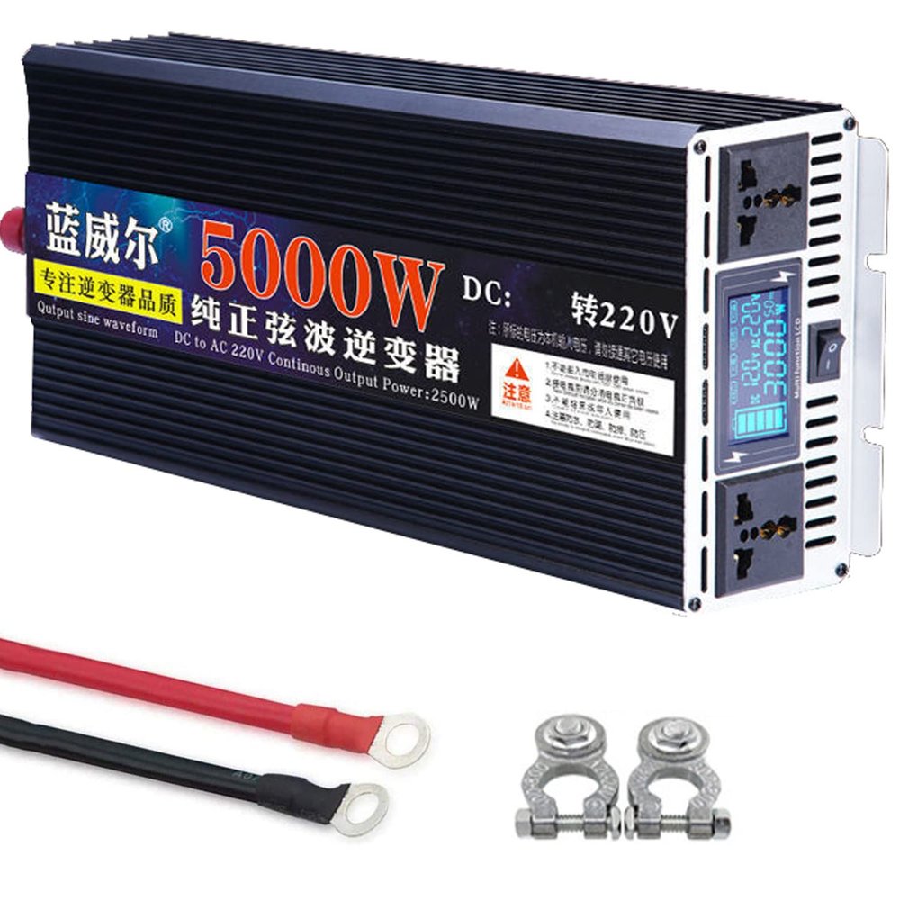 GEHPYYDS Pure Sine Wave Inverter 4000W 5000W 5500W 6000W 7000W Power Inverter DC12V/24V to AC 220V 230V 240V Converter, with LCD Display, 2AC Outlets for RV,Truck,Camping,Household,12Vto220V-5000W