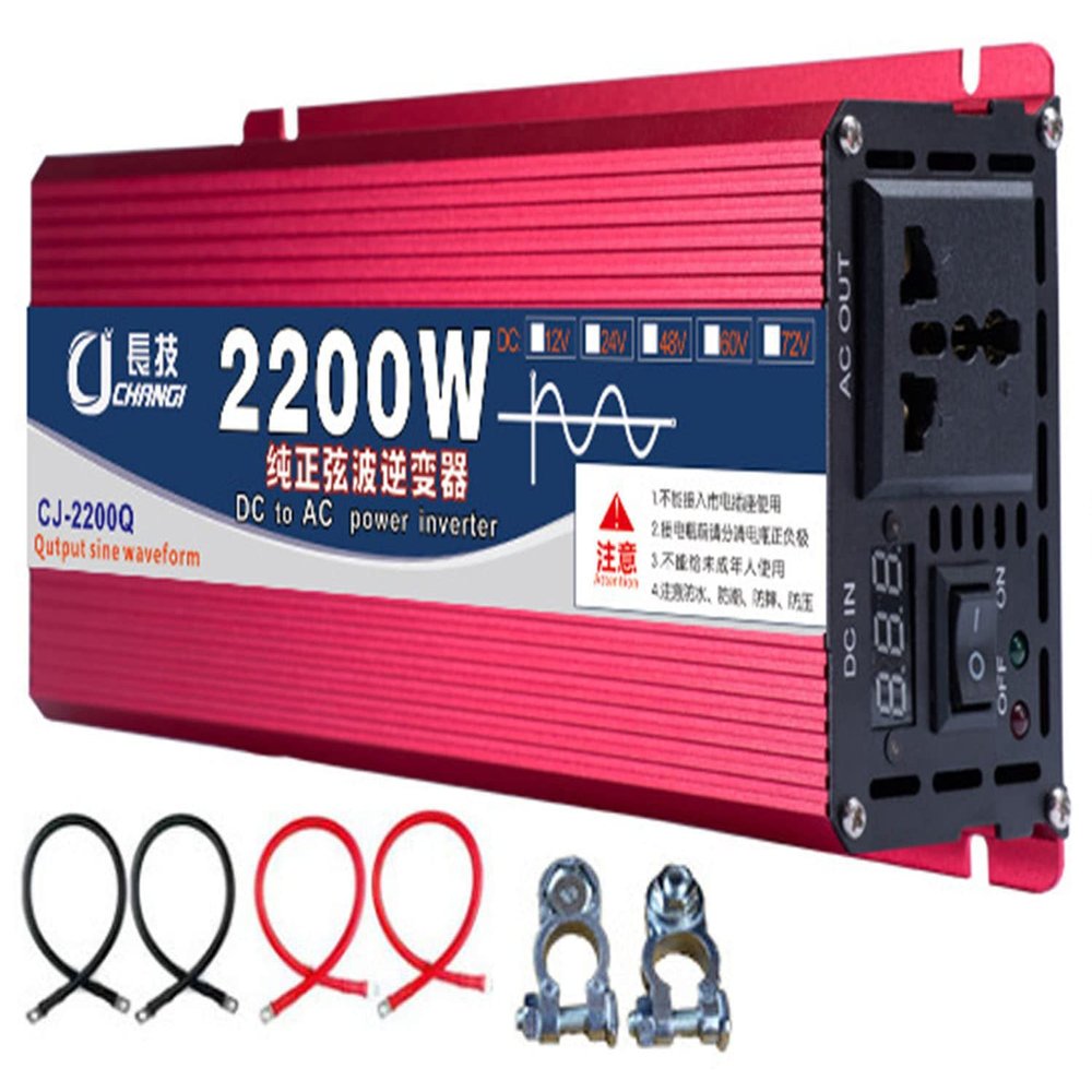 Intelligent Safe Protections Power Inverter 2200W 3000W 4000W 5000W Pure Sine Wave Inverter DC12V/24V to AC 220V ~240V Converter AC Outlets & LCD Display for Home RV Solar System Car,2200W-12Vto220V