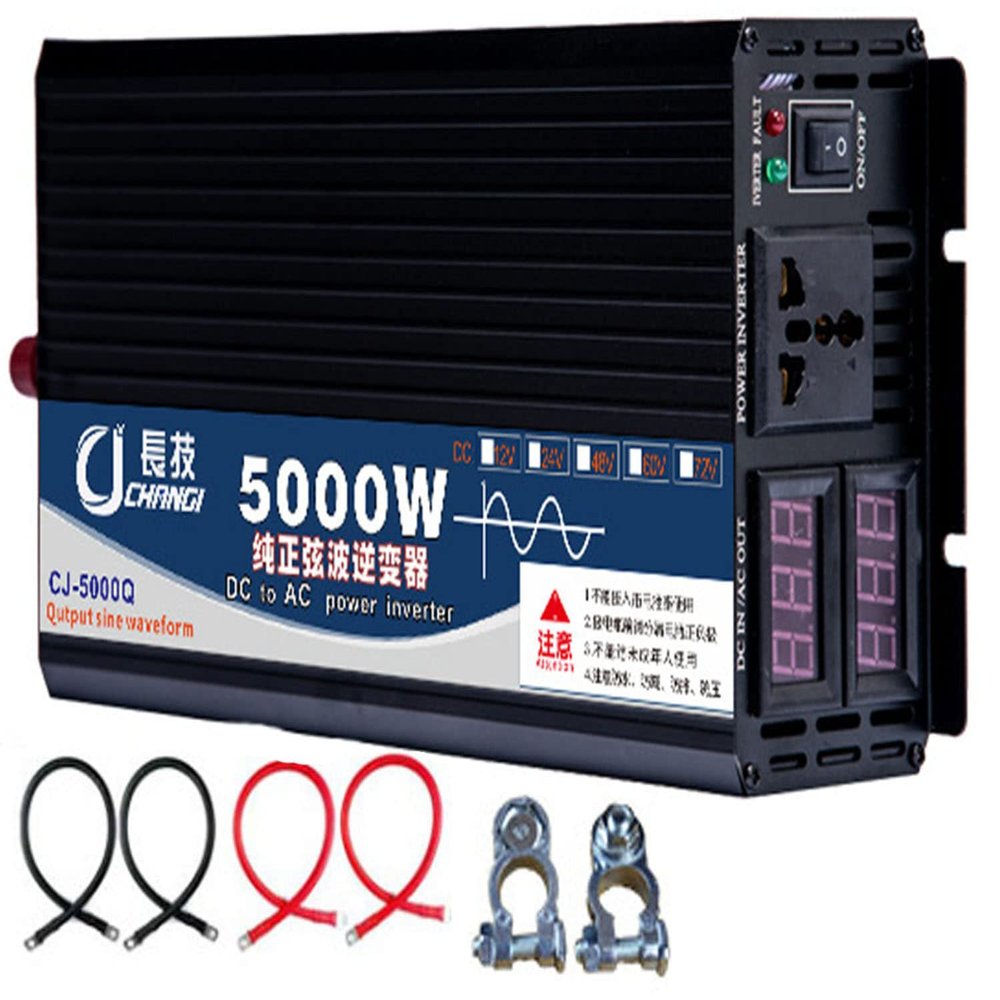 Intelligent Safe Protections Power Inverter 2200W 3000W 4000W 5000W Pure Sine Wave Inverter DC12V/24V to AC 220V ~240V Converter AC Outlets & LCD Display for Home RV Solar System Car,5000W-12Vto220V