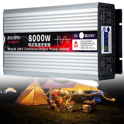 3000W 4000W 5000W 6000W 8000W New Pure Sine Wave Power Inverters 12V/24V to 110V/220V Converter ,Solar Inverters with LCD Display &AC Outlets for RV, Truck, Camping, Emergencies,8000W-12Vto110V