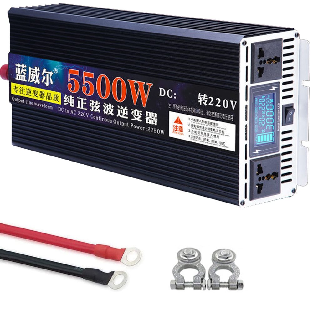 GEHPYYDS Pure Sine Wave Inverter 4000W 5000W 5500W 6000W 7000W Power Inverter DC12V/24V to AC 220V 230V 240V Converter, with LCD Display, 2AC Outlets for RV,Truck,Camping,Household,12Vto220V-5500W