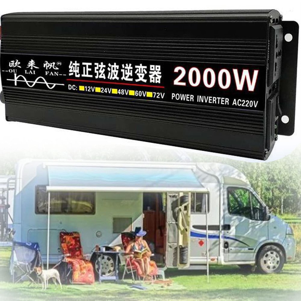 New Pure Sine Wave Power Inverters DC 12V/24V to 110V/220V Intelligent Car Inverter 1600W 3000W 4000W 5000W 6000W 8000W with LCD Display &AC Outlets for RV, Camping, Emergencies,2000W-12Vto220V