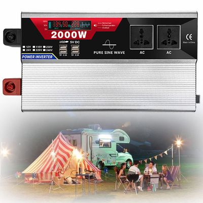 GEHPYYDS 1000W 1500W 2000W 3000WContinuous Output Pure Sine Wave Car Power Inverter DC 12V/24V to AC 110V Converter with 2AC Outlets & LCD Display for RV,Truck,Boat,Camping,2000W-24V