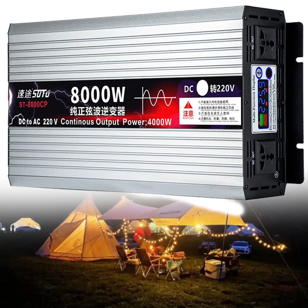 3000W 4000W 5000W 6000W 8000W New Pure Sine Wave Power Inverters 12V/24V to 110V/220V Converter ,Solar Inverters with LCD Display &AC Outlets for RV, Truck, Camping, Emergencies,8000W-24Vto110V