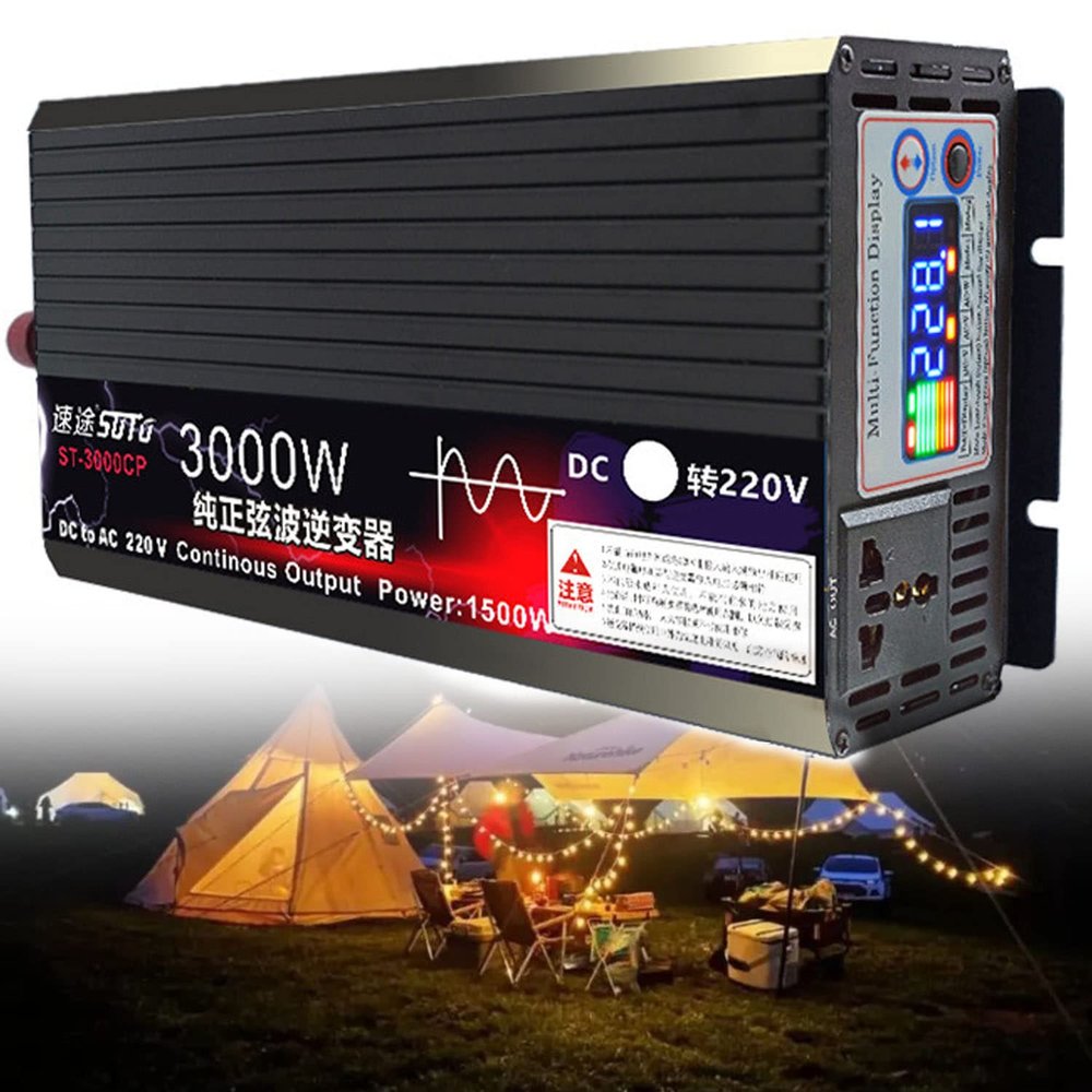 3000W 4000W 5000W 6000W 8000W New Pure Sine Wave Power Inverters 12V/24V to 110V/220V Converter ,Solar Inverters with LCD Display &AC Outlets for RV, Truck, Camping, Emergencies,3000W-12Vto220V