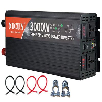 GEHPYYDS 2000W 3000W 4000W 5000W 6000W Pure Sine Wave Power Inverter DC12V/24V to AC110V/220V~230V Converter with LCD Display, 2 AC outlets,5V 2.1A USB Port,2 Fans for RV Truck Car,3000W-12Vto110V