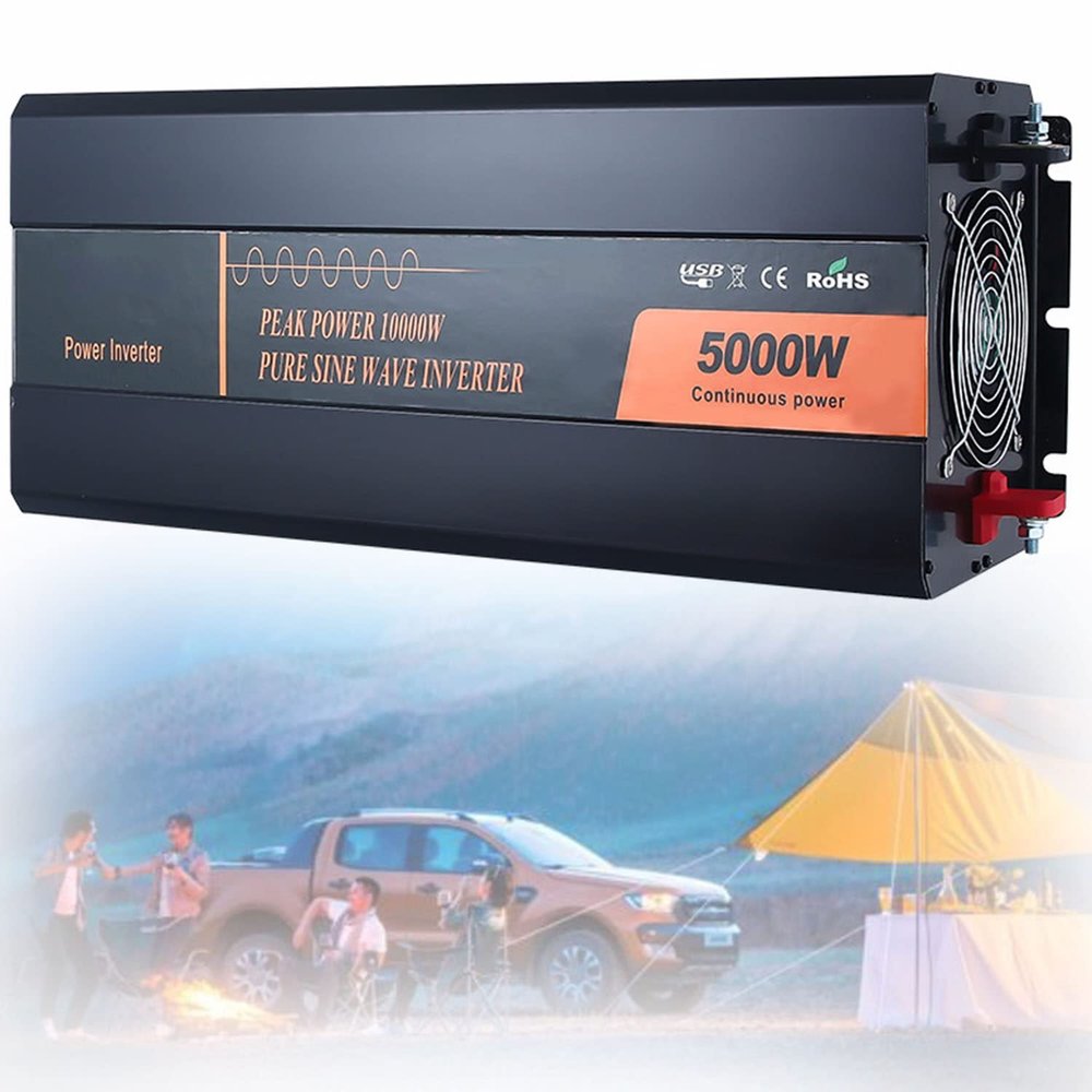 GEHPYYDS Pure Sine Wave Power Inverter 1000W 2000W 3000W 4000W 5000W (Continuous Output Power) 12V/24V DC to 110V /220V 230V AC Converter,Solar Inverter with LCD Display 2 AC Outlets,5000W-24vto110V