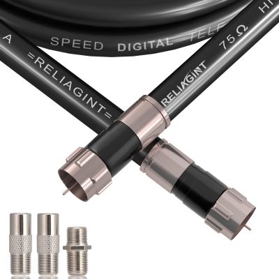 RELIAGINT 35ft RG6 Coaxial Cable Black, 75 Ohm Coax Cable with F Connector & F81 Double Female Coupler, Low Loss High-Speed TV Antenna Extension Cord for HD TV, Satellite & Dish