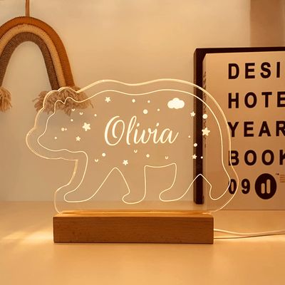 Wucidici Personalized Name Night Light with Moon, Custom Name Led Lamp for Baby Kids, Brighter Made Customized Night Light Gift for Girl Boys (Bear)