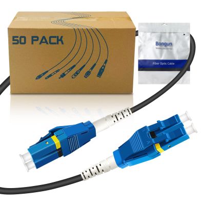 Bangun 50-Pack - 5m Uniboot LC to LC Armored Fiber Patch Cable, Singlemode 9/125um Fiber Optic Cable Jumper Optical Patch Cord, Duplex, (OS1/OS2 Compatible), LSZH Black