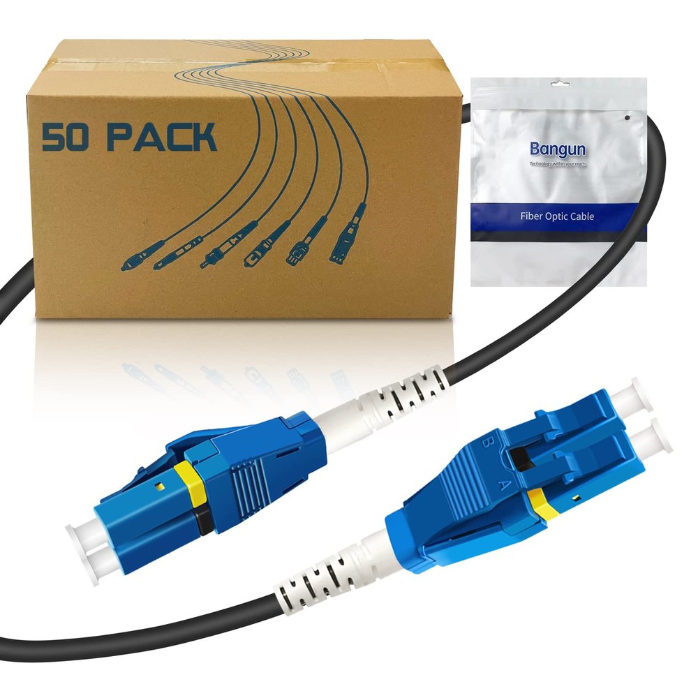 Bangun 50-Pack - 5m Uniboot LC to LC Armored Fiber Patch Cable, Singlemode 9/125um Fiber Optic Cable Jumper Optical Patch Cord, Duplex, (OS1/OS2 Compatible), LSZH Black