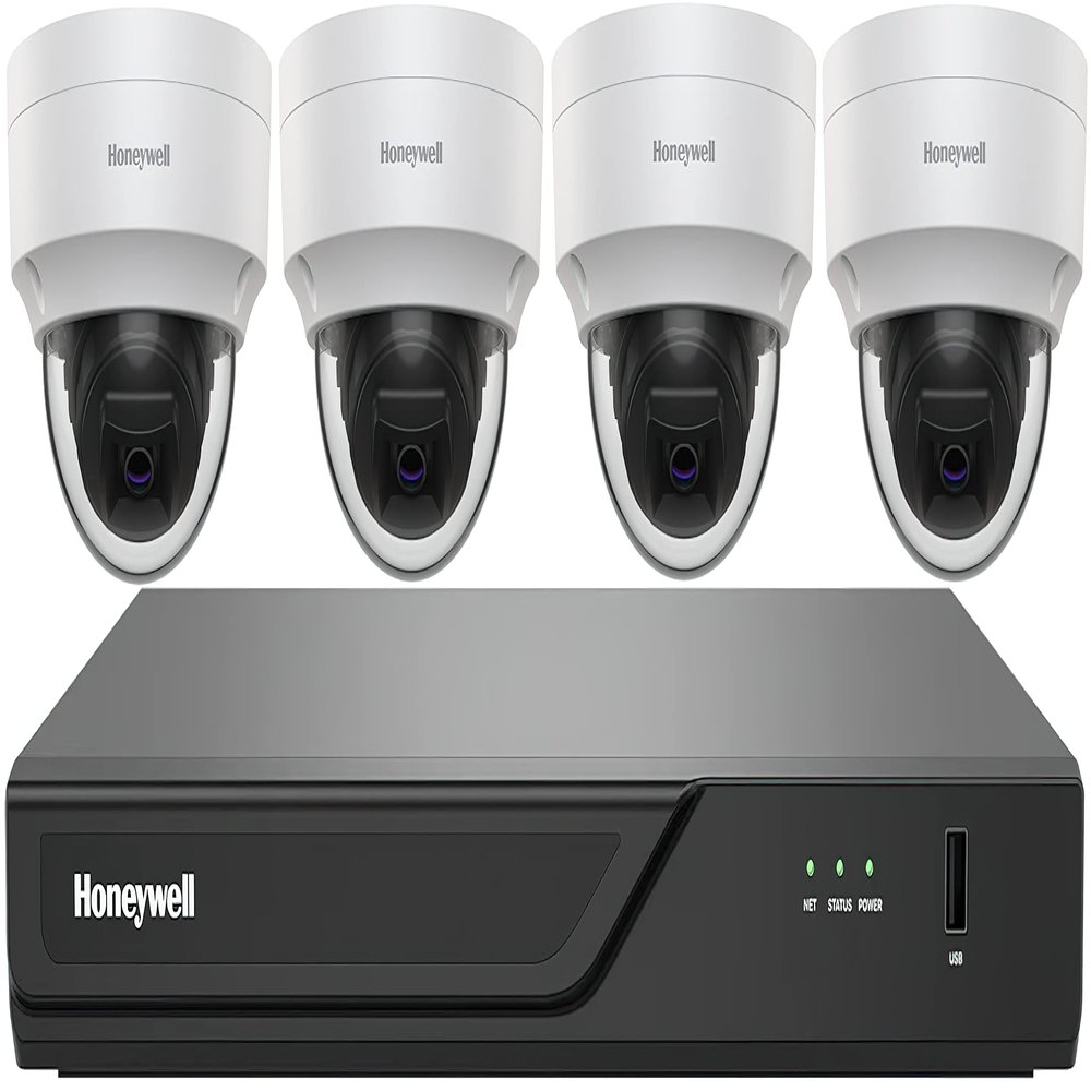 Honeywell HN30040101D45PK 5-Piece Surveillance Kt; Includes (4) HC30W45R3 White 5MP Dome Cameras, and (1) HN30040101 4-Channel NVR with 1TB HDD