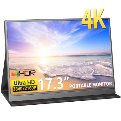 MAGICRAVEN 4K Portable Monitor, 17.3" 3840x2160 IPS Laptop Screen, 1500:1 400 Nits USB C HDMI Computer Gaming Display with Speakers & Smart Cover, Portable Monitor for PC Phone PS4/5 Xbox Switch