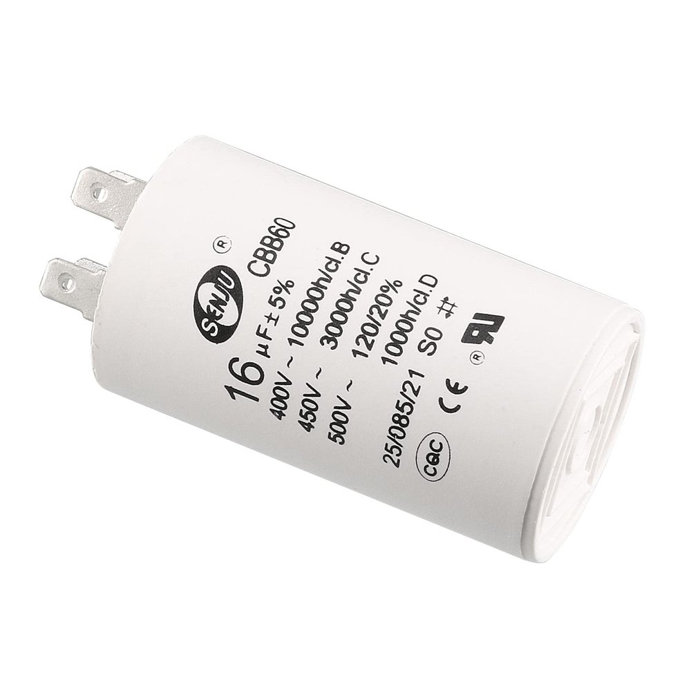 YOKIVE CBB60 Run Capacitor, 450V AC 16uF 50/60Hz Double Insert Round Capacitor, Low Loss, Great for Washing Machines, Air Conditioners, Motor (White,72x40mm)