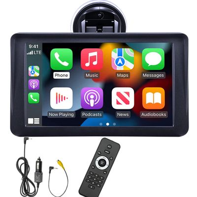 Compatible for Wireless Apple Carplay Android Auto Portable Car Monitor, 7 HD Touchscreen Portable Car Stereo with Mirror Link Bluetooth FM Transmitter AUX /USB/ TF Card Port 9V-36V Remote Control