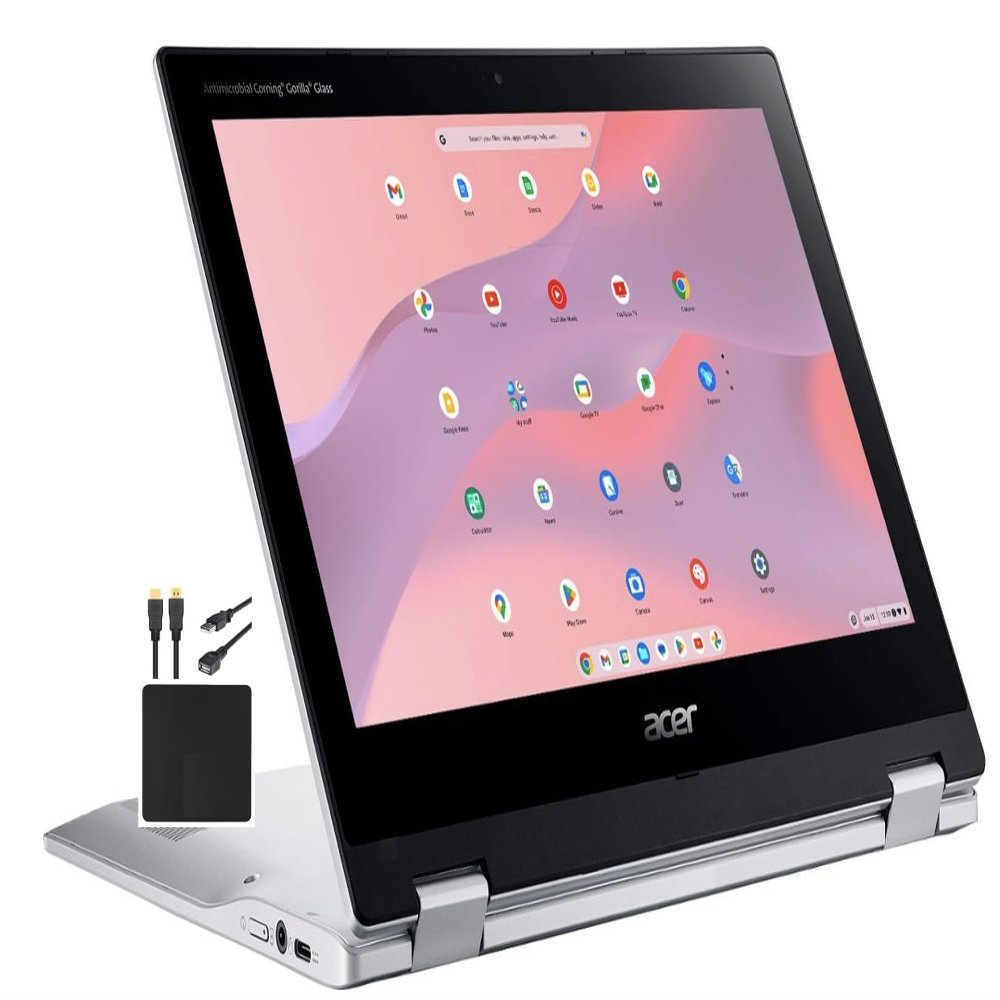 acer 2023 X360 Chromebook Spin 2-in-1 Convertible Laptop Student Business,8-Core MediaTek MT8183C Processor,11.6 HD Touch IPS,4GB RAM,64GB eMMC,WiFi 5,Chrome OS+MarXSolCables,Pure Silver