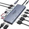 USB C Laptop Docking Station, cakitte 14 in 1 Type C Hub Multiport Adapter with 3 Monitors, Dual HDMI, DP, Ethernet, SD/TF, Mic/Audio, PD,Compatible for MacBook Dell HP Lenovo (Grey) view 1