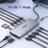 USB C Laptop Docking Station, cakitte 14 in 1 Type C Hub Multiport Adapter with 3 Monitors, Dual HDMI, DP, Ethernet, SD/TF, Mic/Audio, PD,Compatible for MacBook Dell HP Lenovo (Grey) view 2