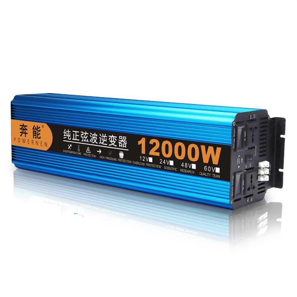 12000W Pure Sine Wave Power Inverter, DC 21V/48V Car LCD Display Inverter Dual Universal Plugs Fan Power Converter for Car,Camping,Travel,24Vto220V