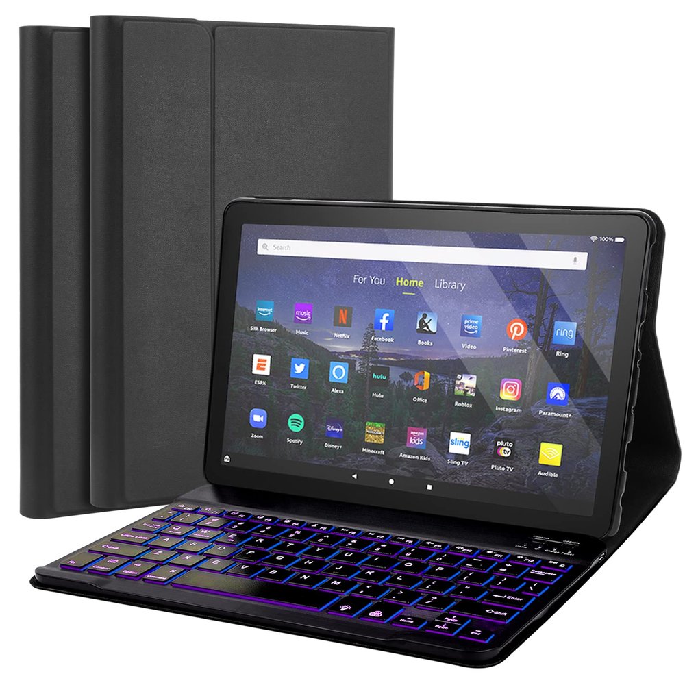 FunYaung Backlit Keyboard Case for Fire HD 10/10 Plus Tablet (2021 Release, 11th & 2023 Release, 13th) 10.1 inch, Slim Cover with 7 Colors Light Wireless Detachable Backlit Keyboard