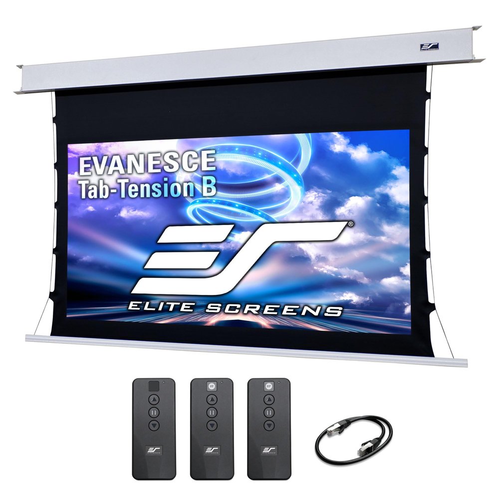 Elite Screens Evanesce Tension B, 120-inch Diagonal 16:9, 4K / 8K HD Ready, Recessed in-Ceiling Electric Tab Tensioned Projector Screen, Matte White Projection Screen Surface, ETB120HW3-E8