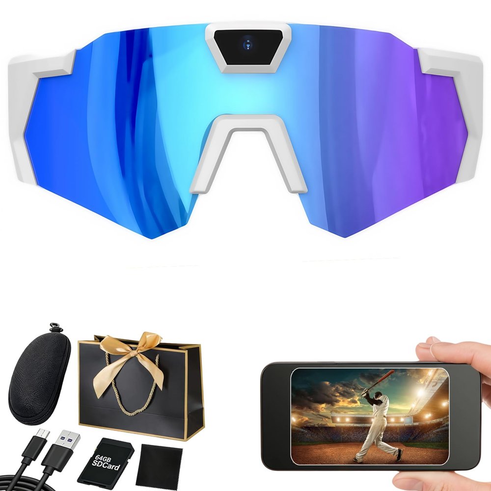 WRSFXV 2026 Upgraded Baseball Glasses with Camera, 4K Video Camera Glasses, Anti-Glare, 1200WPX Photograph, 300W Picture Recording, Loop Recording, 2H Working Hours Suitable for Sports (Blue)