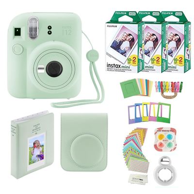 Fujifilm Instax Mini 12 Instant Camera + 60 Photo Prints + Quality Photo Value Bundle, Case, Decoration Stickers, Frames, Photo Album, (Mint Green)