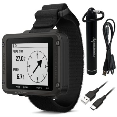 Wearable4U - Garmin Foretrex 801 Wrist-Mounted GPS Navigator with Tactical Features,with Strap with AAA Batteries and E-Bank Bundle