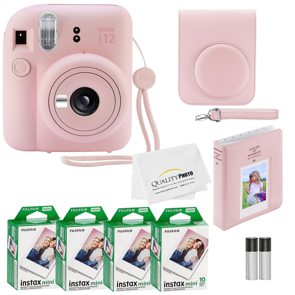 Fujifilm Instax Mini 12 Instant Camera with Case, 40 Fujilm Prints, Decoration Stickers, Frames, Photo Album and More Accessoriest (Blossom Pink)