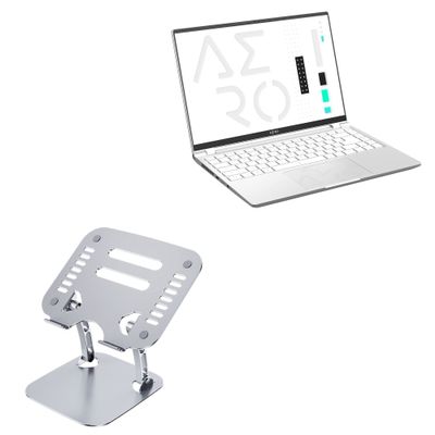 BoxWave Stand and Mount Compatible with AORUS AERO 14 OLED (2023) - Executive VersaView Laptop Stand, Ergonomic Adjustable Viewing Angle Metallic Riser - Metallic Silver