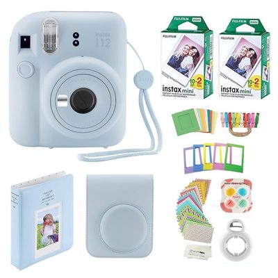 Fujifilm Instax Mini 12 Instant Camera + 40 Photo Prints + Quality Photo Value Bundle, Case, Decoration Stickers, Frames, Photo Album, (Pastel Blue)