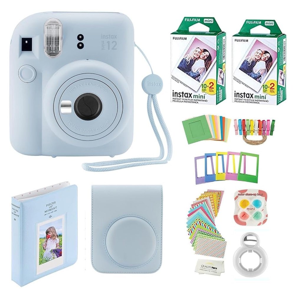 Fujifilm Instax Mini 12 Instant Camera + 40 Photo Prints + Quality Photo Value Bundle, Case, Decoration Stickers, Frames, Photo Album, (Pastel Blue)