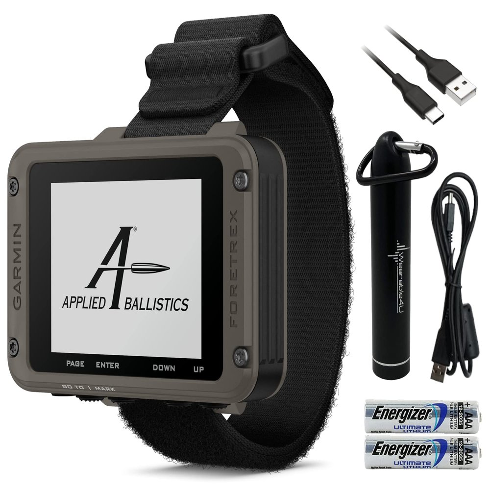 Wearable4U - Garmin Foretrex 901 Wrist-Mounted GPS Navigator with Strap, Ballistic Edition with AAA Batteries and E-Bank Bundle