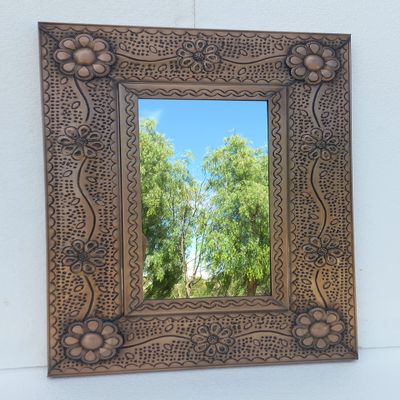 23" PUNCHED TIN MIRROR Mexican handmade hacienda style mirror, folk art