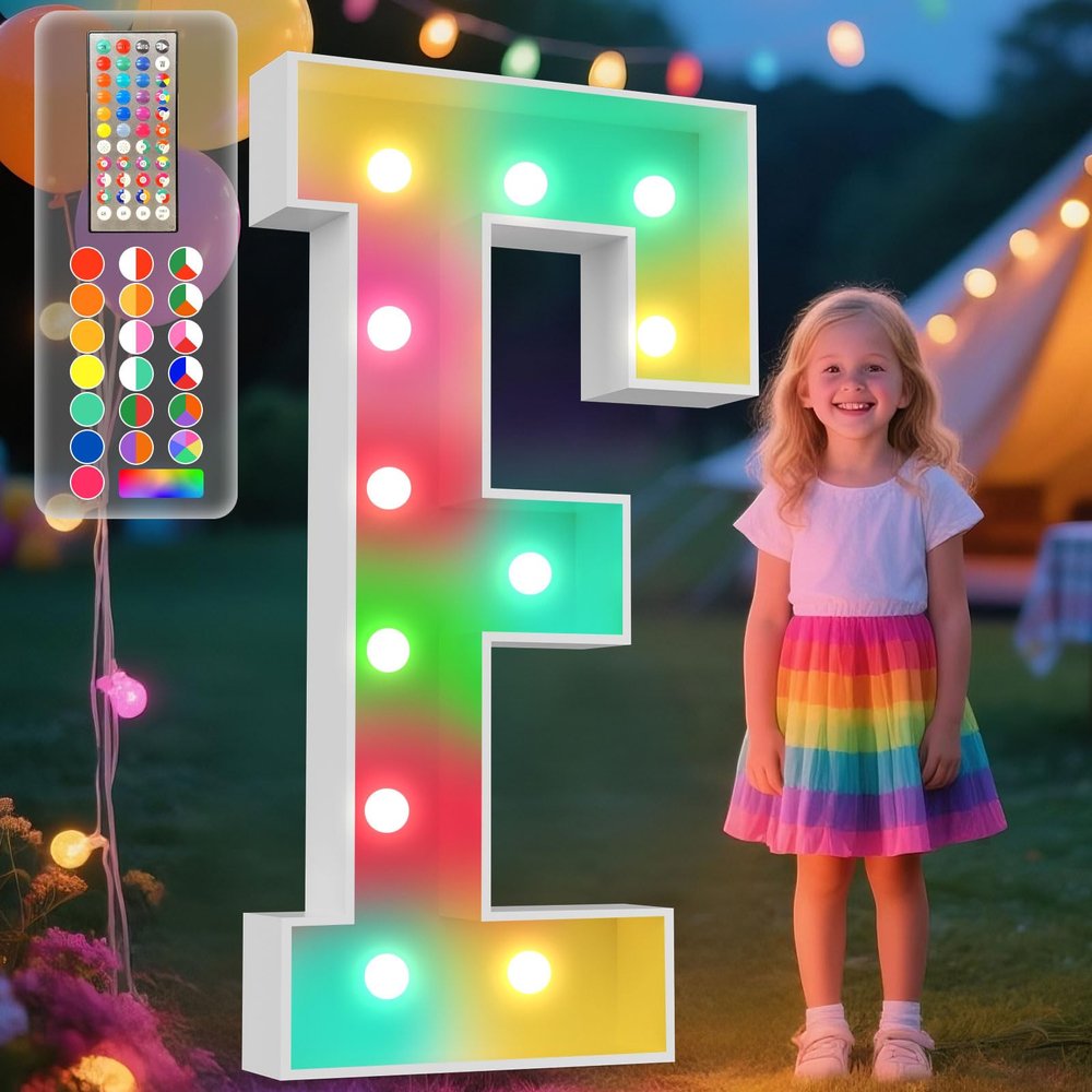 Ledido 4FT Colorful Marquee Light Up Letter F for Party