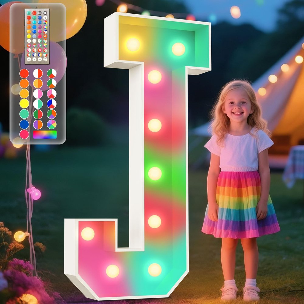 Ledido 4FT Colorful Marquee Light Up Letter W for Party
