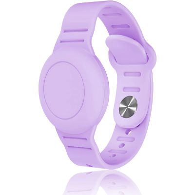 Kids Waterproof Airtag Bracelet Compatible with Apple AirTag, Hidden Silicon Protective Case for Air Tag GPS Tracker Holder, Adjustable Anti-Lost Watch Band for Toddler Child (Purple)