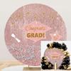 Leyiyi 6.5x6.5ft Pink Congrats Grad Round Backdrop Cover Polyester Glitter Diamond Gold Pink Graduation Party Decorations Circle Backdrop Cover Congratulations Graduates Background Photo Props view 1