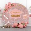 Leyiyi 6.5x6.5ft Pink Congrats Grad Round Backdrop Cover Polyester Glitter Diamond Gold Pink Graduation Party Decorations Circle Backdrop Cover Congratulations Graduates Background Photo Props view 2