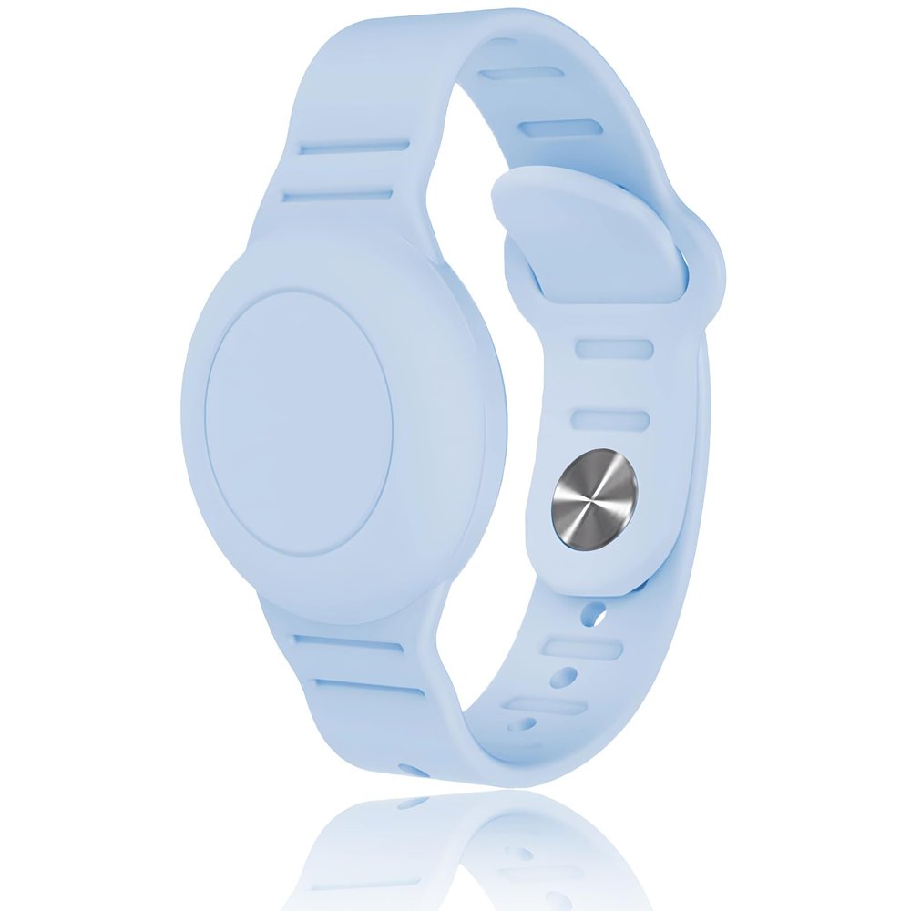 Kids Waterproof Airtag Bracelet Compatible with Apple AirTag, Hidden Silicon Protective Case for Air Tag GPS Tracker Holder, Adjustable Anti-Lost Watch Band for Toddler Child (Blue)