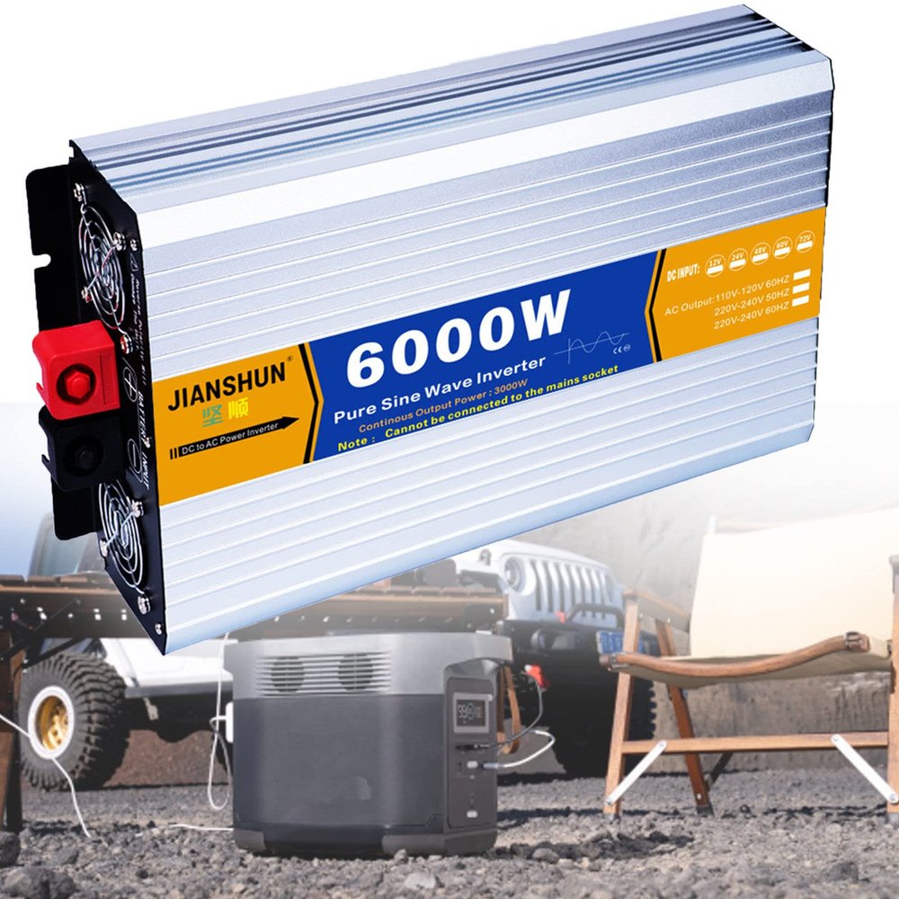 HNCXHX 4000W 5000W 6000W 7000W 8000W Pure Sine Wave Power Inverter DC 12V 24V 48V to AC 110V 220V Converters with AC Outlets LCD Display,Solar Transformer,for Car Caravan Camping Boat,24V-6000W